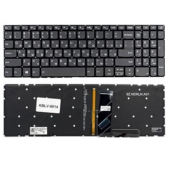 Клавиатура для ноутбука Lenovo IdeaPad 320-15ABR, 320-15IAP, 320-15AST, 320-15ISK, серая, без рамки, с подсветкой